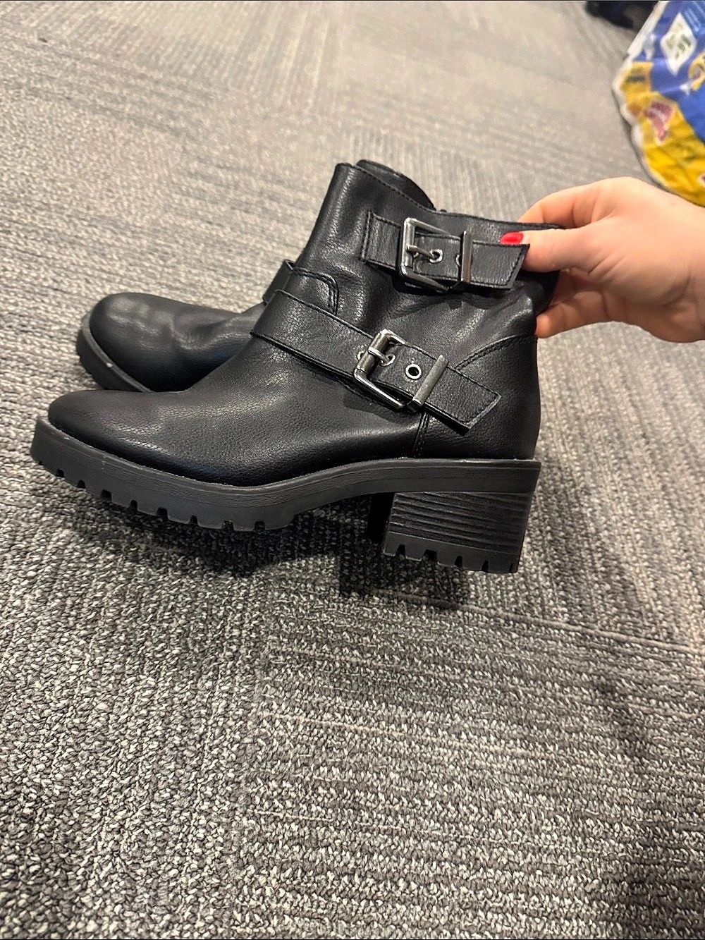 Buckle Combat Boots in Black US 6